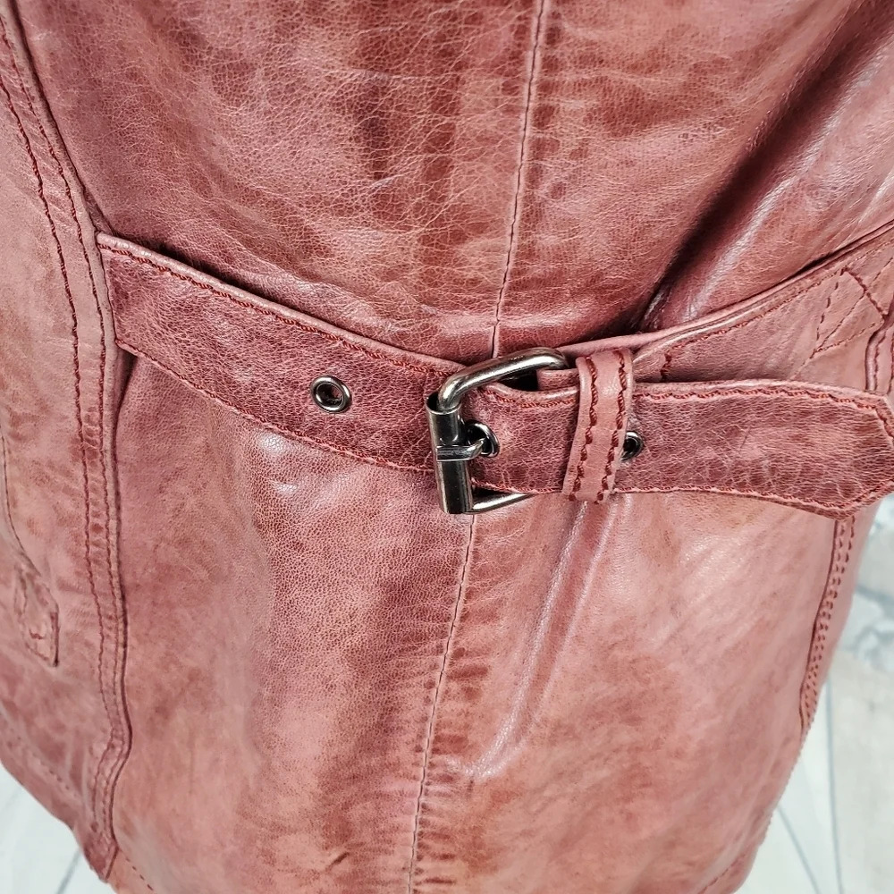Di Capra Int Moto  Leather Jacket Mottled Two Tone Oxblood Size Small - Picture 12 of 16